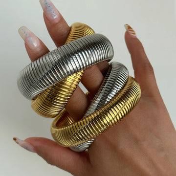 New In Titanium Steel Vintage Double Layer Elastic Gypsy Polishing Bangle Bracelet For Women - Aesthetic Jewellery - The Jewellery Supermarket
